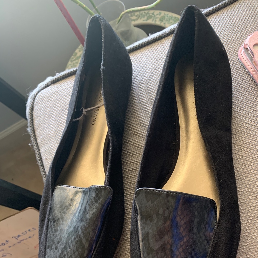 suede and snake pointy toe flats